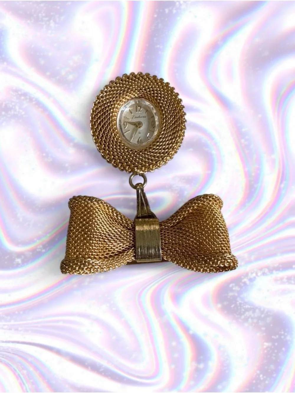 Gold Bow Brooch with Pendant Watch - Women's Jewelry